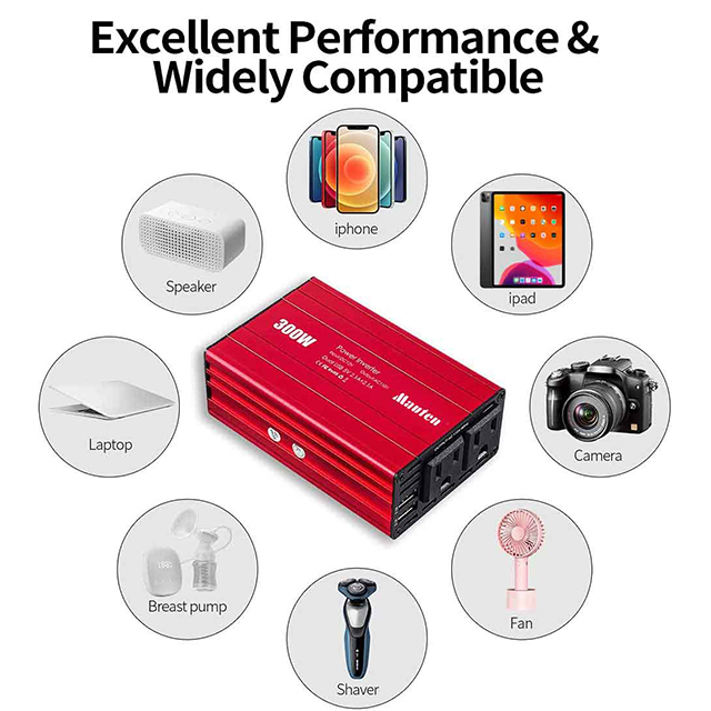 300W Power Vehicle Inverter DC To AC Converter Metal Heat Dissipation Housing Drop-resistant