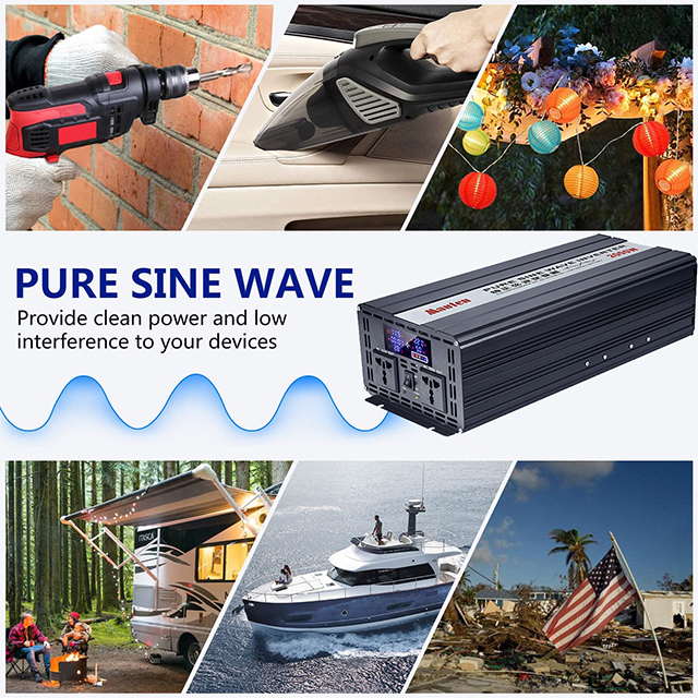 Mauten 6000W Pure Sine Wave Inverter 12V / 24V DC to 110 / 220V AC, Factory Custom Socket with LCD Display