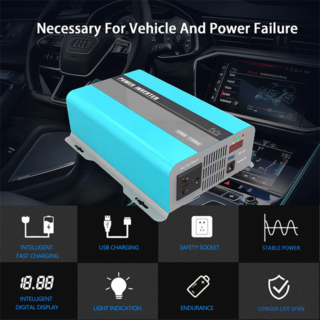 Pure Sine Wave Power Inverter 300W 12V To 110V/220V DC To AC Car Adapter Inverter with USB Port And AC Outlet