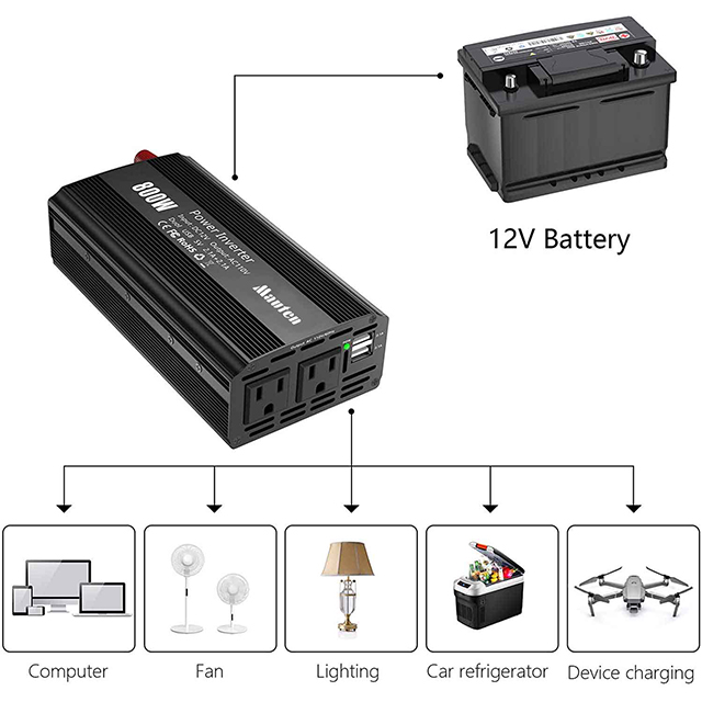 Modified Sine Wave Inverter 800W DC to AC Power Inverter with AC Power Outlet and USB Fast Charging Port